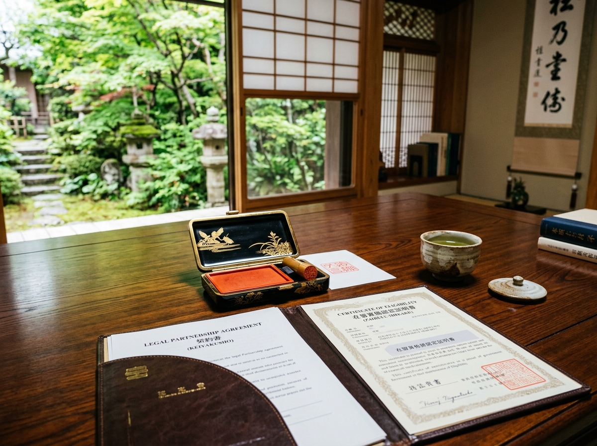 Cadre juridique noble, sceau hanko japonais et convention de partenariat pour le visa conjoint
