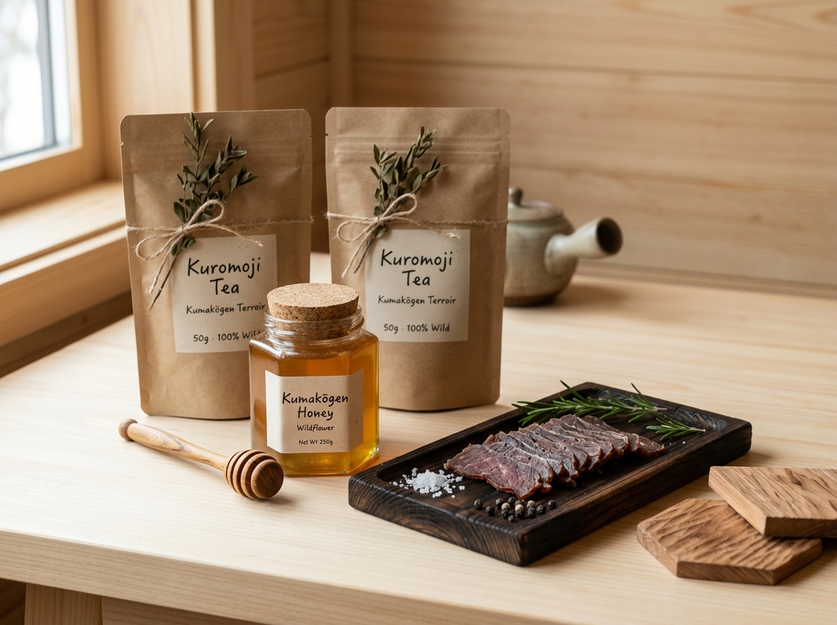 Mise en scène des produits du terroir de Kumakogen pour la boutique BASE en ligne